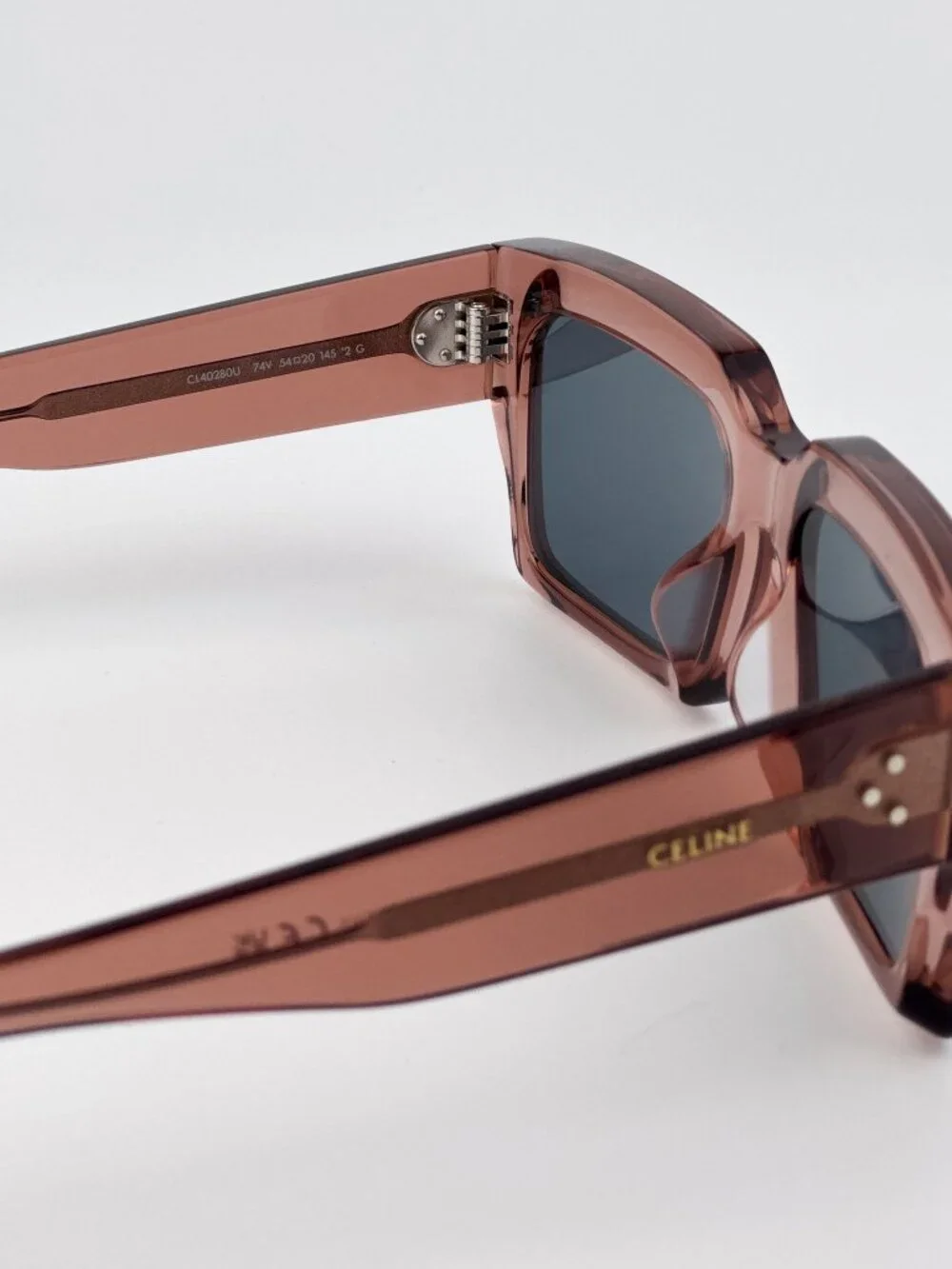 Celine CL40280U 74V “3 Dots” Rectangle Sunglasses – Dusty Pink Crystal / Blue